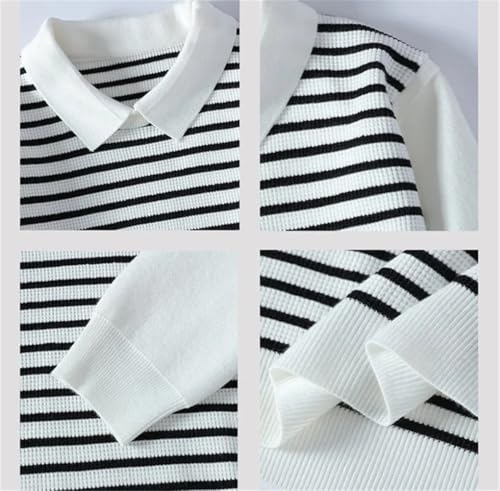 Men's Long-Sleeved Striped Fake Two-Piece Knitted Sweater2