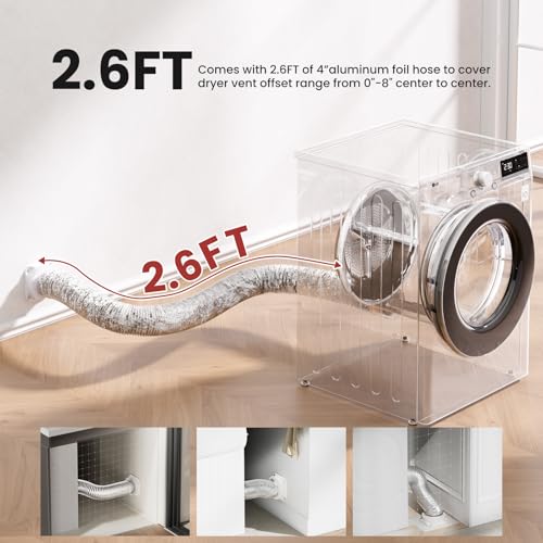 Image of Magnetic Dryer Vent Coupling FR ABS V-0 Dryer Vent Connector Kit Airtight Seal Easy to Clean Quick Connector Including a 2.6ft 4 inch Duct and two Clamps, White, SDV180