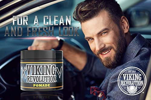 Viking Revolution Pomade for Men 4oz - Firm Strong Hold & High Shine for Classic Styling - Water Based & Easy to Wash Out (Firm, 1 Pack)