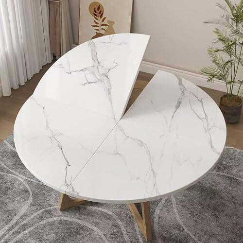 SMCMGECEUZ Mesa Redonda Plegable De 4 Puntos 120-180cm Tablero De Mesa Redonda De Madera Que Ahorra Espacio Superficie Portátil Sin Patas(Stone Pattern,150cm/59in)