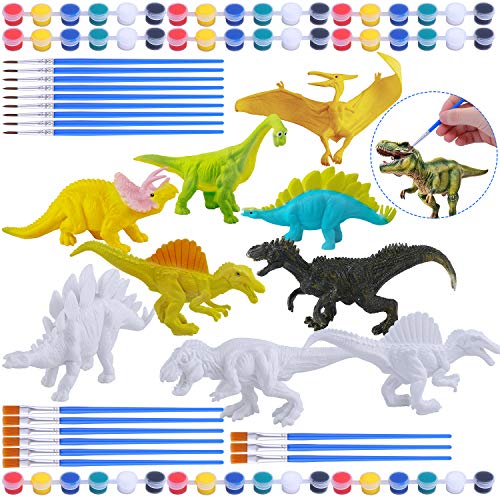 Cooraby 9 Pack 3D Painting Dinosaurs Figurines Painting Your Own Dinosaur Toys for Gifts Party DIY Craft