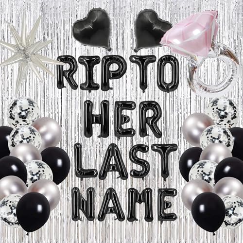 Image of Rip to Her Last Name Bachelorette Party Decorations Party Supplies | 49-Piece Kit; Balloon Banner Included; Rip Single Life Theme; Easy Setup; Bridal Shower Celebration
