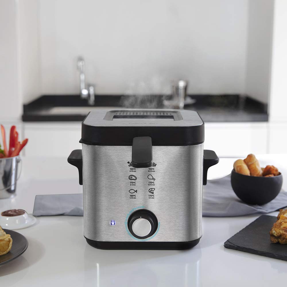 Cecotec Friteuse Électrique CleanFry Infinity 1500. 1.5 L, Jusqu’à 190 ºC, Cuve émaillée, Filtre OilCleaner, Finition en Noir, 900 W.