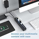 atolla Hub USB Alimenté 3.0 avec 10 Ports USB 3.0, Hub USB avec Interrupteurs Individuels et Adaptateur d'Alimentation 12V/2.5A Extension USB pour MacBook, Mac Pro/Mini, iMac et Plus.