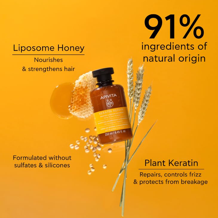 Apivita Keratin Repair Shampoo | Nourishes & Repairs Dry, Damaged Hair with Honey & Plant Keratin, Silicone-Free, 250 mL / 8.45 oz - Image 3