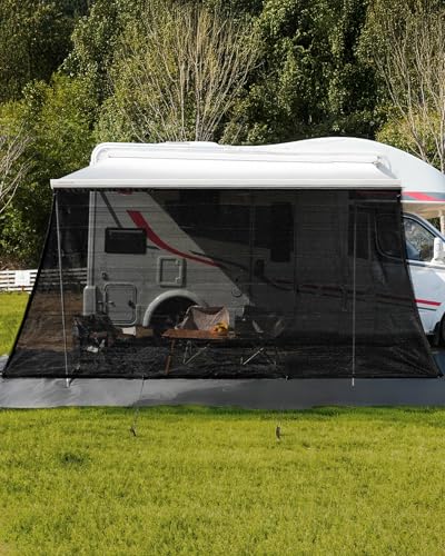FoundGo Tenda parasole per camper [200 x 370 cm, 220 g/㎡ HDPE] 75% View Blocker protezione solare per camper con 4 chiodi da terra + 4 corde in gomma + borsa per il trasporto (altezza x larghezza)