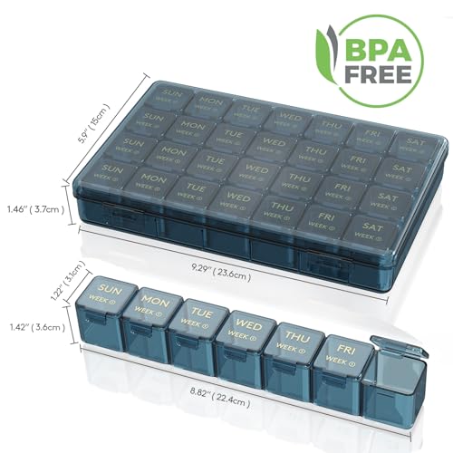 Image of Lifewit Monthly Pill Organizer Once a Day, 28 Day Pill Box, Blue, 28 Grids