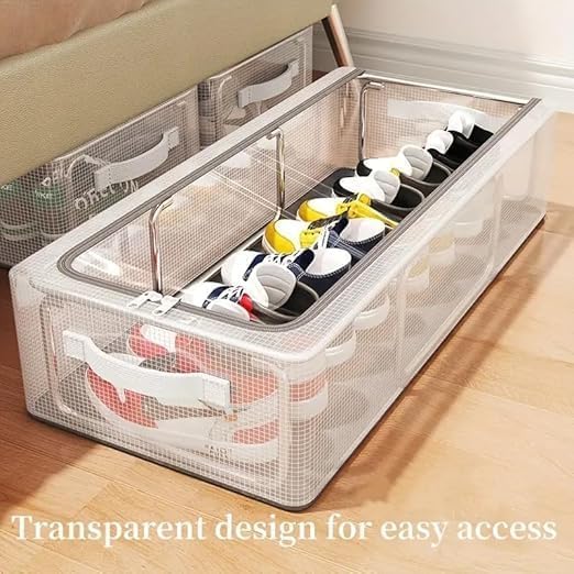 Image of TEKCOOL Shoe Storage Box, Shoe Organizer for Closet, Clear Plastic Stackable Shoe Boxes, Space Saving Foldable Sneaker Shoe Rack Containers Bin Holder (1), 60 x 30 x 15 Cm