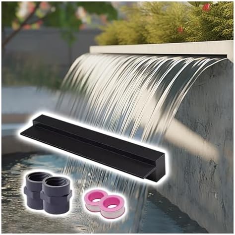 304 Stainless Steel Waterfall Spillway & Pond Filter, 12"-70" Wall Recessed Flow Decor for Garden, Patio, Pool & Spa - Silver Water Outlet (80cm/31.5inch)