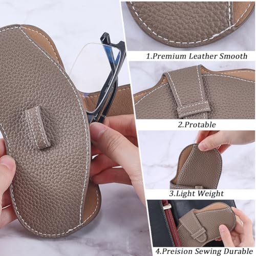 Image of CREATCABIN Leather Glasses Case Slim Sunglasses Pouch Lightweight Travel Portable Squeeze Top Soft Eyeglasses Cover Holder with Soft Cleaning Cloth for Family Friends Holiday Vacation 6.9x3.4 Inch