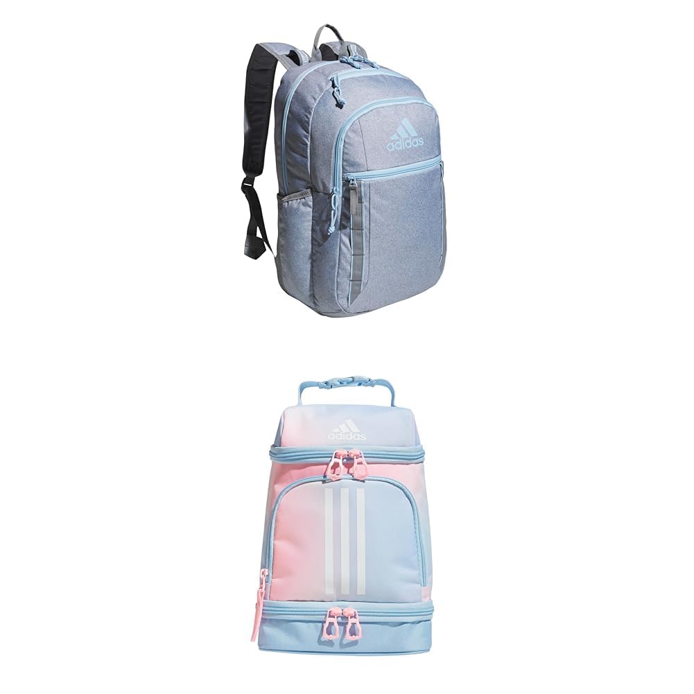 adidas Excel Backpack (34L) + Insulated Lunch Bag (6L), Grey/Clear Sky + Clear Sky/Blue, One Size