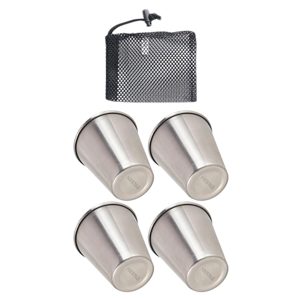 Amosfun Edelstahl Schnapsbecher 50Ml Set 4 Stück Kleine Tragbare Weingläser Für Camping Outdoor Mit Aufbewahrungstasche Stapelbar Geruchsfreie Trinkbecher