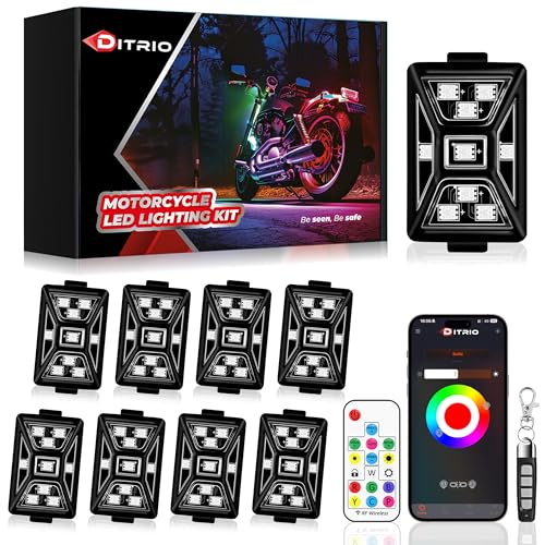 Image of 8PCS 5 Sides Full Angle RGB Motorcycle LED Underglow Kit with APP and 2 Remote Control,Brake Light Bright Waterproof Music Mode Easy Install Underglow Lights, Fit for Most Motorcycles Scooter