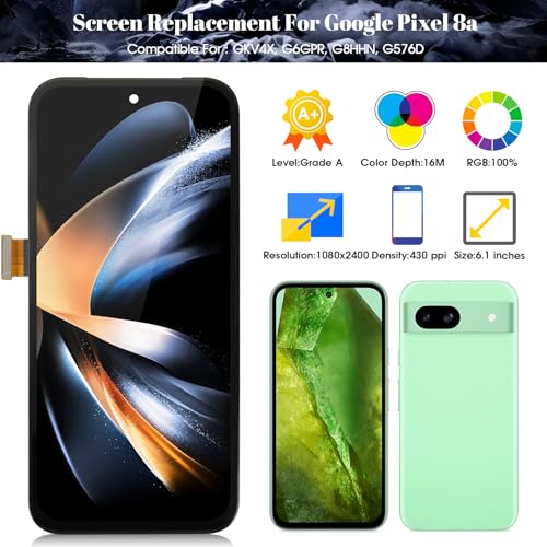 Écran de remplacement pour Google Pixel 8A noir résout vitre brisée G6GPR - 2