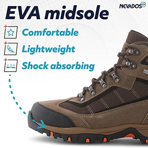 Nevados XP Men's Lakewood Mid High Waterproof Hiking Boots | Lightweight for Trail, Walking, Summer Outdoors | Comfortable w/Memory Foam | Rugged Carbon Rubber Sole | Image 5