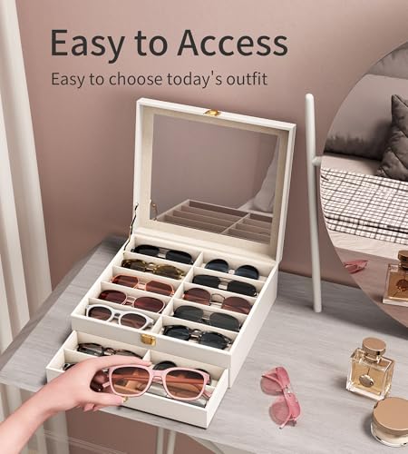 Image of NEWLOOP 20 Slots Sunglass Organizer for Women Men Sunglasses Storage Box for Multiple Pairs of Eyeglass Holder Display Case