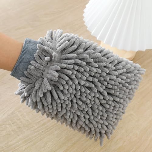Image of Kuber Industries Gloves | Microfiber Cleaning Gloves | Chenille Mitts for Kitchen | Hand Duster for Kitchen | Hand Gloves For Car | Double Sided Gloves | SHXNEFSST1 | Gray