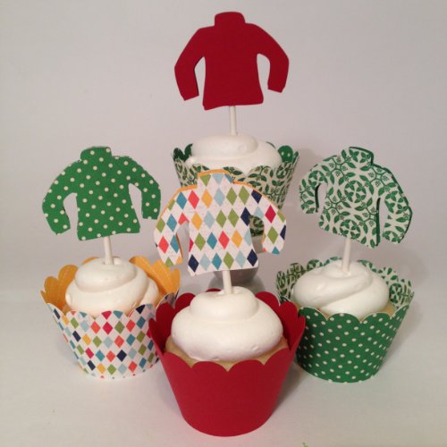 Ugly Sweater Christmas Cupcake Toppers, Set of 12 Ugly Sweater Christmas Cupcake Toppers, Set of 12