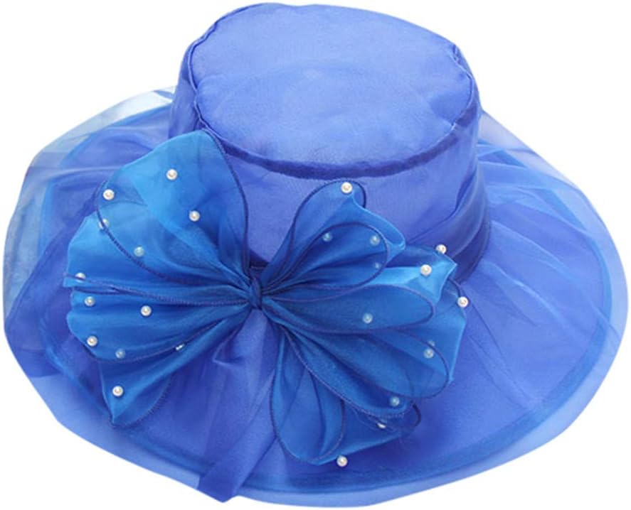 Women Vintage Sun Hat Church Wide Brim Wedding Dress Hats Flower Fascinator for Tea Party Bridal Cloche Bowler Hat