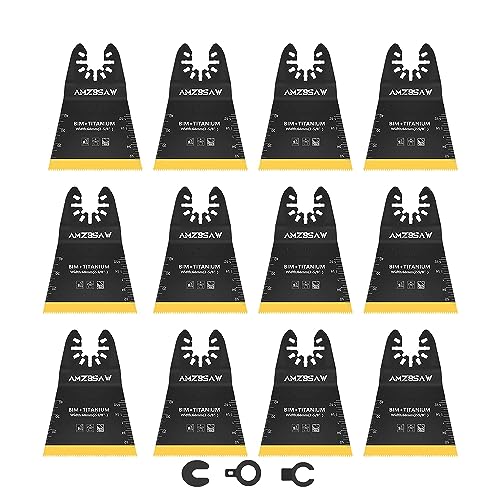 Image of AMZBSAW 12PCS Titanium Oscillating Multitool Blades Metal Cutting, 68MM Titanium Saw Blades for Metal Nails Hard Material and Wood Plastic, Multi Tool Blades Kits Fit Dewalt Bosch Ryobi