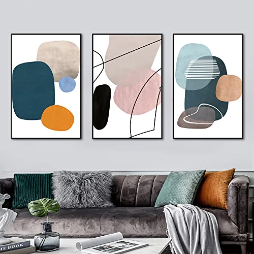Mplong Wall Art 3 Pieces Of Framed Decorative Paintings Abstract Simple Orange White Blue And Other Color Blocks Wall Art Canvas Prints Wall Decor Gifts Size 16 Inch X 24 Inch X 3 Panels thumb #8