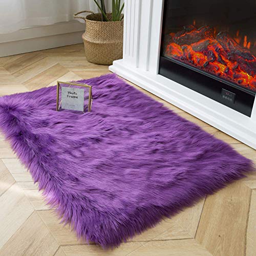 Ashler Soft Faux Sheepskin Fur Chair Couch Cover Area Rug for Bedroom Floor Sofa Living Room Purple Rectangle 2 x 3 Feet