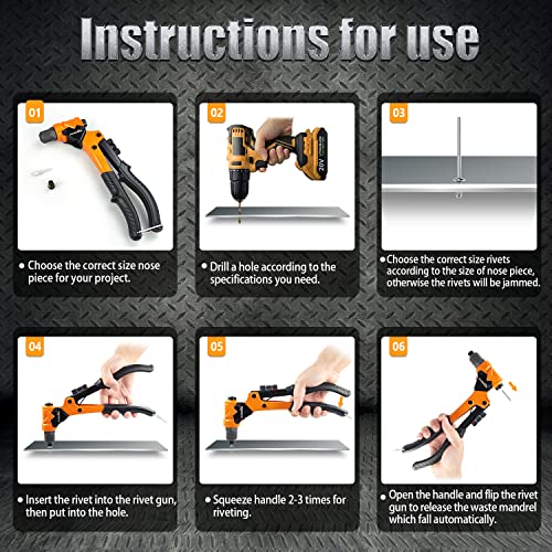 Acrotol Heavy Duty Riveter Kit, Rivet Gun 360 Degree Swivel Head With 120 Pcs Rivets, Rivet Tool Kit With 4 Twist Drill Bits And 4 Manual Interchangeable Rivet Heads #TOP5