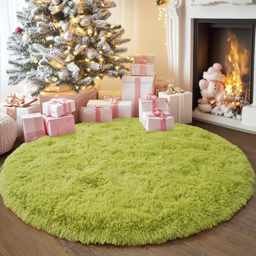 3'x3' Grass Green Round Rug for Bedroom, Ultra Soft Fluffy Circle Rug for Kids Girls Boys Room, Cute Small Shag Rugs for Living Room Playroom Tent Castle Home Decor Rug