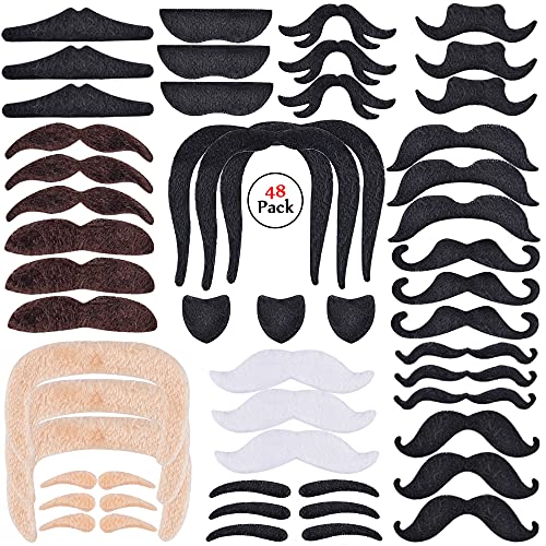 AONAT Lot de 48 Fausses Moustaches, Autocollantes - Multicolore - Style Amusant - Auto-Adhésif Moustache pour fête costumée, fête d'anniversaire, déguisements et Performa