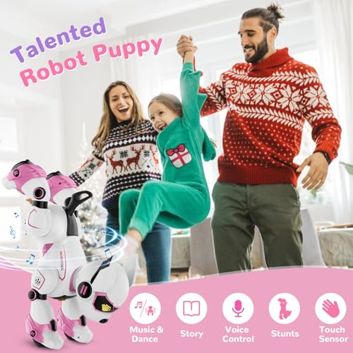 PRANITE Roboter Hund, Programmierbarer Roboterhund Kinder Ferngesteuerter Spielzeug, Wiederaufladbar, Tierimitation, Sprachsteuerung, Gestensteuerung, Musik, Tanz, für Jungen Mädchen