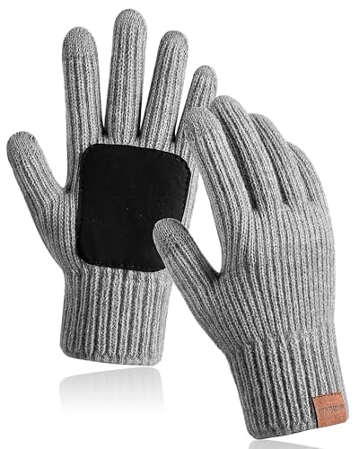 HOLDINA Winter Gloves Men Touchscreen Texting,Gloves for Men Knit Warm Anti-Slip Design,Gloves for Women Thermal Fleece Lined for Cold Weather (Natural Grey-XL)