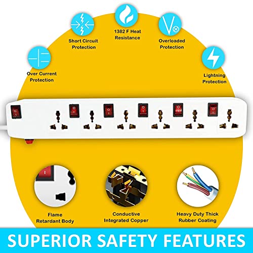 Image of FEDUS 32.8 Feet Long Extension Board Extension Box | Spike Guard 6 Socket 6 Switch Junction Box with Switch, Extension Cords Cord, Spike Buster, Extension Board with 4m Wire (6 Socket 6 Switch)