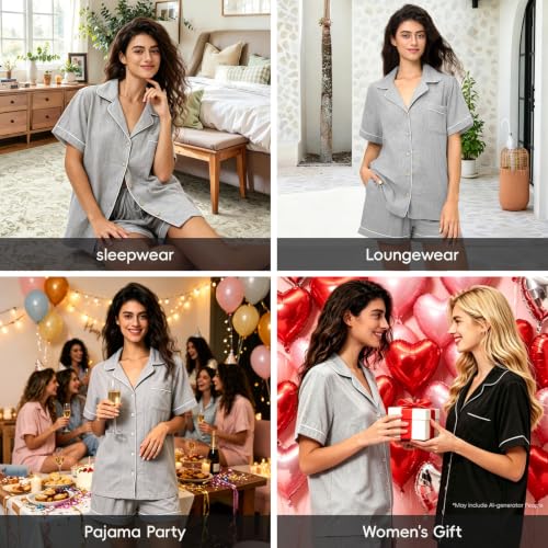 Image of BESTOUCH Womens Pajama Sets: 100% Cotton Muslin Linen Feel