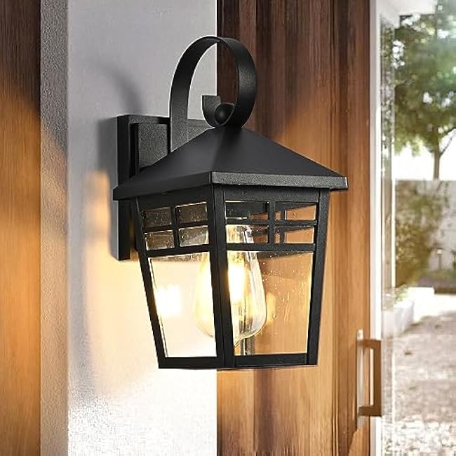 Outdoor Wall Lantern with Seeded Glass, Industrial Light Fixtures Wall Mount with E26 Socket, Anti-Rust Exterior Wall Light for Front Porch Garage Garden Courtyard