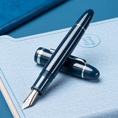 Jinhao X159 Dark Blue Acrylic Fountain Pen # 8 Medium Nib Silver Trim For Writing And Calligraphy With Refill Ink Converter #TOP6