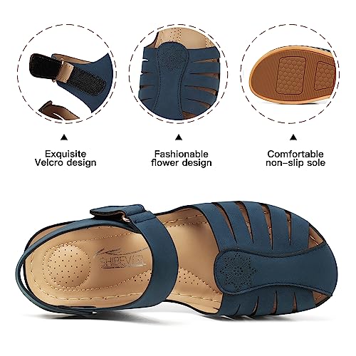 Image of SHIBEVER Women Comfortable Flat Sandals: Closed Toe Dressy Summer Sandal | Fisherman Comfortable for 8+ Hours Walking - No Ankle Rubs for All-day Commutes Lightweight Casual Outdoor Shoes