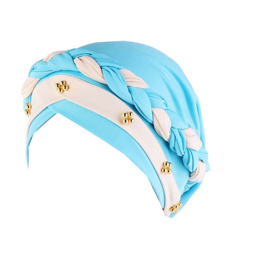 Jdyaoying Women's Light Blue Muslim Cap Chemo Cancer Headwrap Hat Hair Cover Wrap Turban Cap For