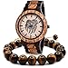 Fandao Holz Analoge Uhr Herren Quarzwerk Armbanduhr Wikinger Bärentatze Handgefertigte Gravur Uhr Verstellbare Armbanduhr mit Geschenkverpackung