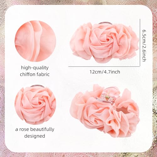 Lawie Pack 4 Pinzas grandes plástico flor rosa miniatura 2