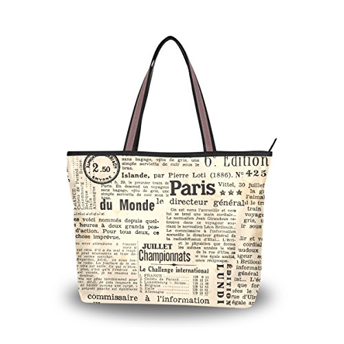 JSTEL Women Large Tote Top Handle Shoulder Bags Retor Newspaper Patern Ladies Handbag L