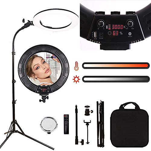 LGJFOTSUNCY 18 in 3000-6000k Bi-Color RA>90 Dimmable Photography Light Live Selfie Video Beauty Light Makeup Light YouTube Camera Ring Light with Stand Remote and LCD Screen (18 inch Light with Hose) LGJFOTSUNCY 18 in 3000-6000k Bi-Color RA>90 Dimmable Photography Light Live Selfie Video Beauty Light Makeup Light YouTube Camera Ring Light with Stand Remote and LCD Screen (18 inch Light with Hose)