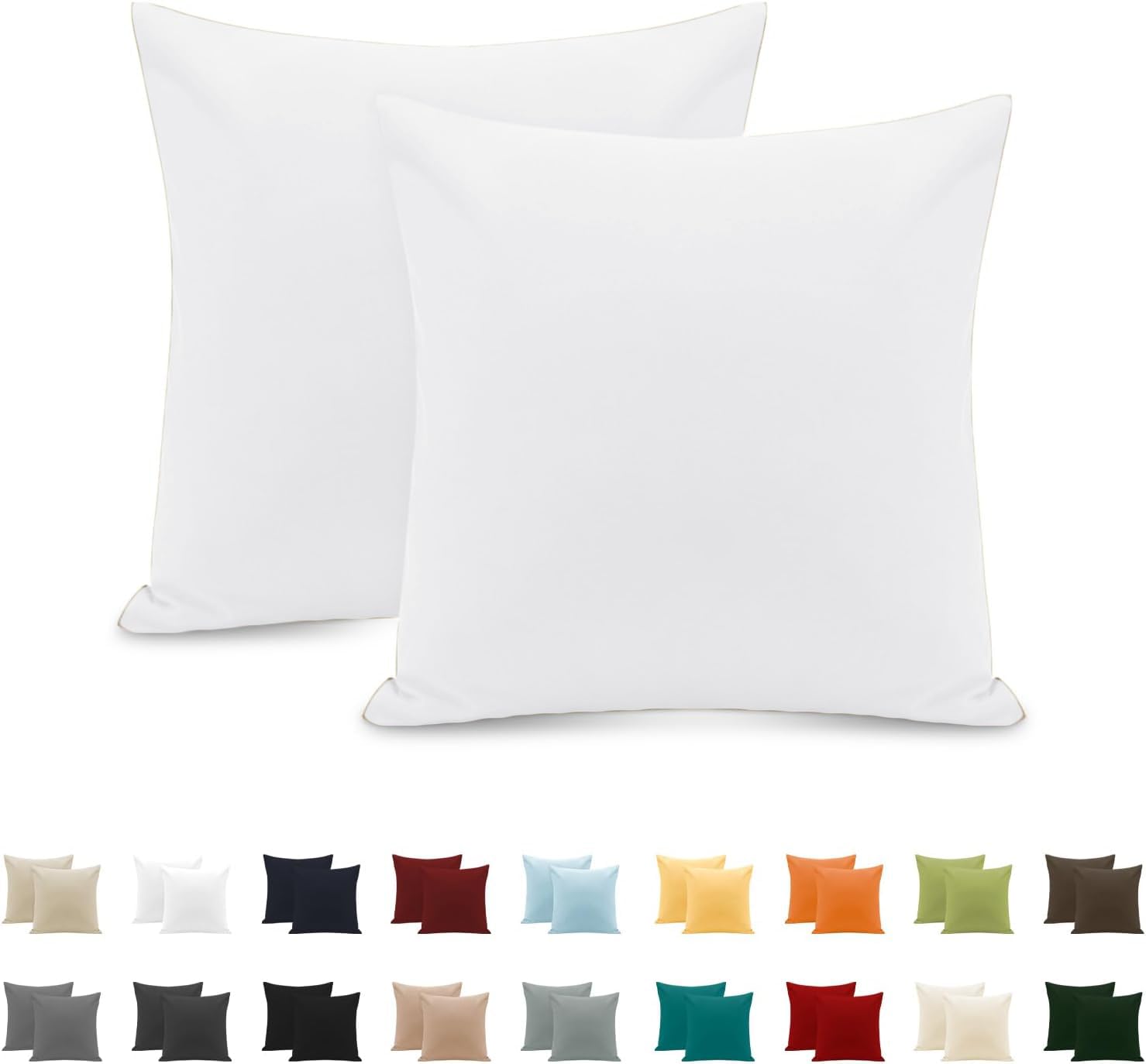 Pillow Cases 2 Pack 65x65 cm, Pillowcases in 100% Pure Cotton,Envelope Closure, Plain Colour White