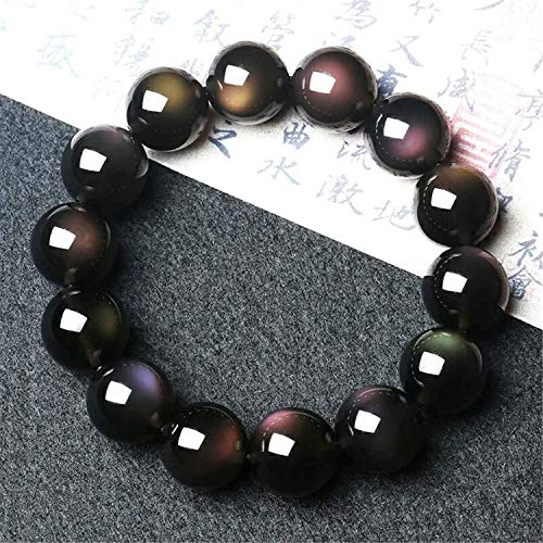 100% Rainbow Light Natural Obsidian Gemstone Crystal Round Bead Bracelet AAAA 16mm3