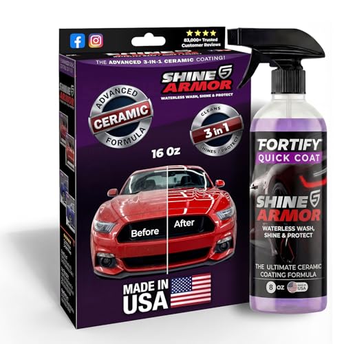 SHINE ARMOR Fortify Quick Coat: 3-in-1 Complete Detailing Spray - Car Wax, Waterless Wash and...
