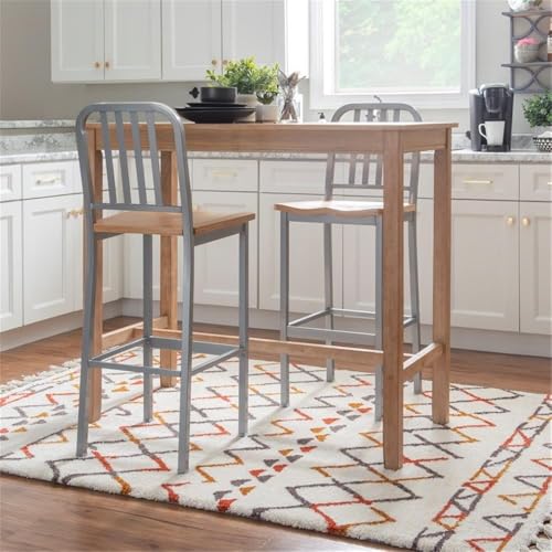 Linon Badden Juego de 2 Butacos con Asiento de Madera y Estructura de Acero en Plateado miniatura 2