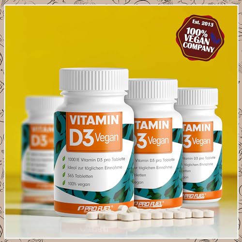 Vitamin D3 VEGAN 1000 IE - 365 Tabletten - Jahresvorrat Vitamin D3 - optimal hochdosiert mit Premium-Rohstoff RAWD3® - für Immunsystem und Knochen - laborgeprüft mit Zertifikat - 100% vegan