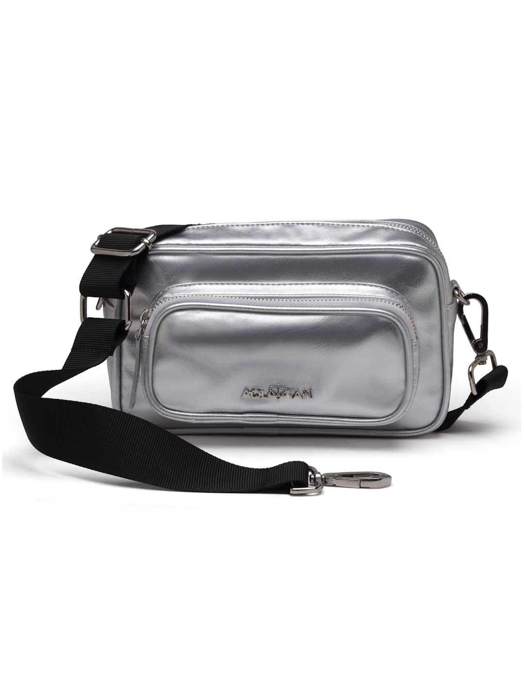AquatanVegan Leather Metallic Silver Crossbody Sling Bag for Women