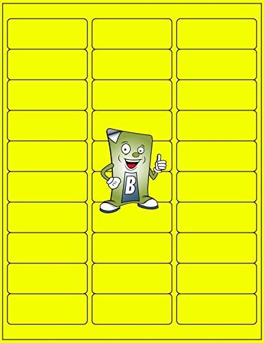 Blanks Labels Fluorescent Yellow FBA & Mailing Labels from Blank Labels - 2-5/8" x 1" (2.625 x 1) - 30 Labels Per Sheet