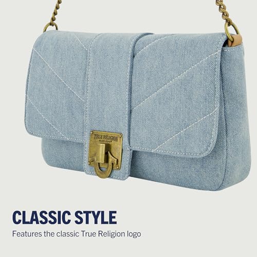 True Religion Women's Denim Shoulder Bag Purse, Mini Handbag with Chain Strap3