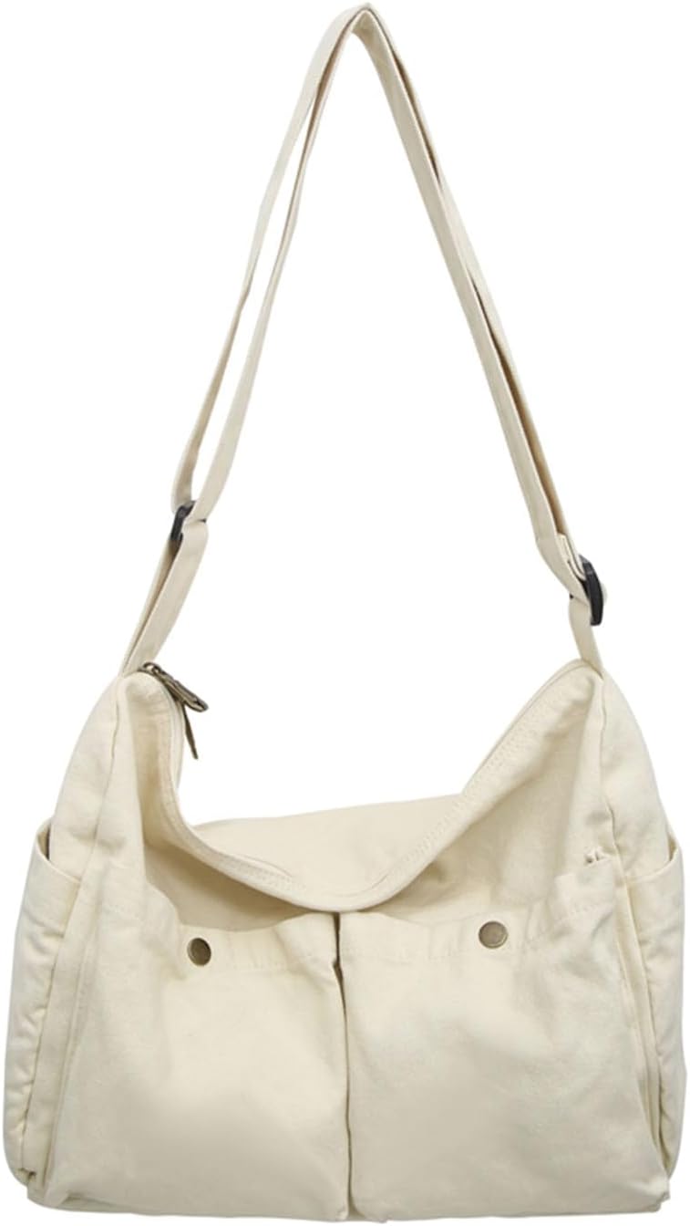 Canvas Messenger Bag Cute Crossbody Tote Bag Shoulder for Women Men for School Aesthetic Hobo with Multiple Pockets